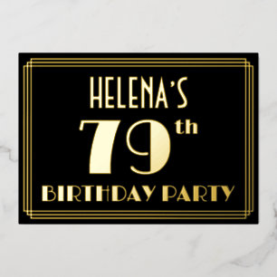 79th Birthday Party:アールデコ「79」、名前つき 箔招待状