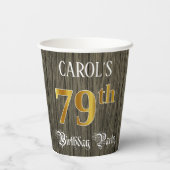 79th Birthday Party — フェイク金ゴールド&ウッドフェイク・ルックス 紙コップ (裏面)