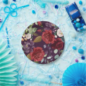 7"ラウンド紙プレートプラムパープルバラ金ゴールドジオメトリ ペーパープレート (パーティー)