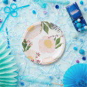 7"ラウンド紙プレート白フローラ花オンホワイト ペーパープレート (パーティー)