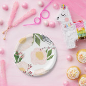 7"ラウンド紙プレート白フローラ花オンホワイト ペーパープレート (パーティー)