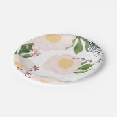 7"ラウンド紙プレート白フローラ花オンホワイト ペーパープレート (アングル)