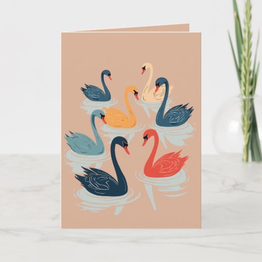 7 羽のスワン カットアウト ステンシルスタイル 7 シーズンカード (正面)