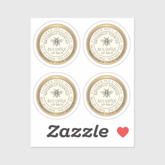 7/8"ビーズワックス製リップバールラベル4枚の防水 シール (シート)