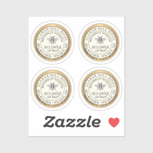 7/8"ビーズワックス製リップバールラベル4枚の防水 シール (シート)