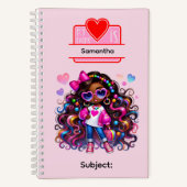 7 African American Girl Writing Supplies Students ノートブック (正面)