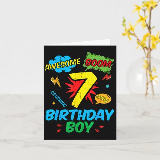 7 Birthday Boy Comic Cool 7th Bday Superhero Party カード (黄色い花)