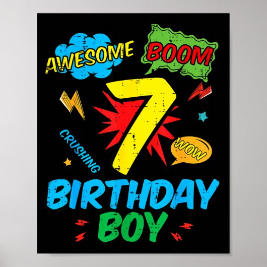 7 Birthday Boy Comic Cool 7th Bday Superhero Party ポスター (正面)