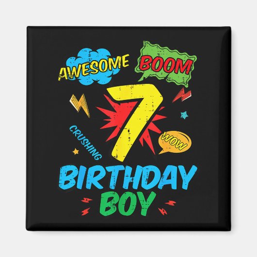 7 Birthday Boy Comic Cool 7th Bday Superhero Party マグネット (正面)