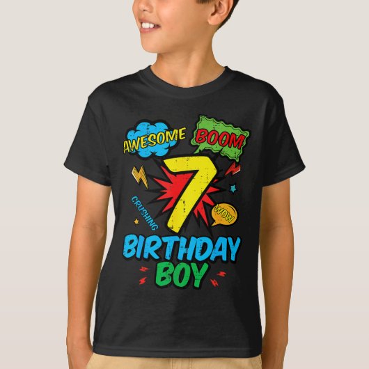 7 Birthday Boy Comic Cool 7th Bday Superhero Party Tシャツ (正面)