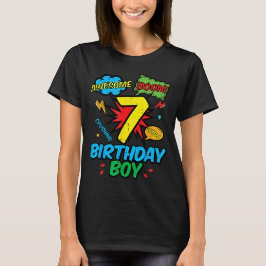 7 Birthday Boy Comic Cool 7th Bday Superhero Party Tシャツ (正面)