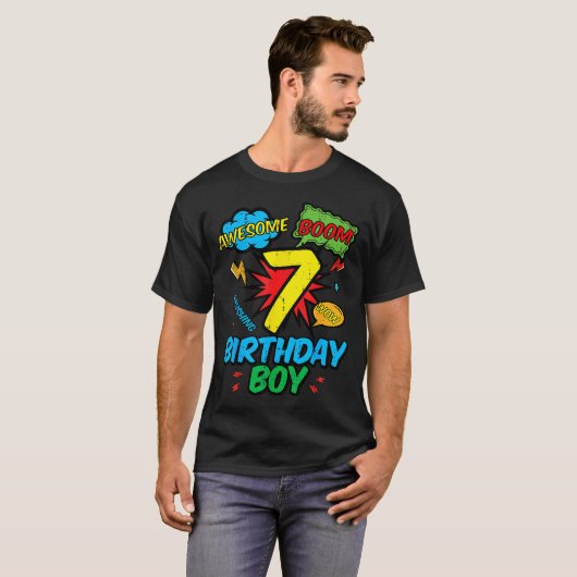 7 Birthday Boy Comic Cool 7th Bday Superhero Party Tシャツ (正面フル)