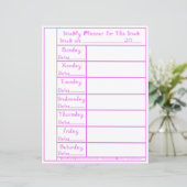 7 Day Pink Lilac Fabric Font Weekly Planner Paper (スタンド正面)