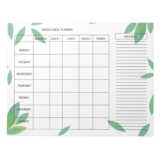 7-Day Weekly Meal Planner – Fresh Green Design ノートパッド (正面)