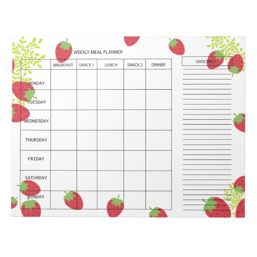 7-Day Weekly Meal Planner – Fresh Strawberry ノートパッド (正面)