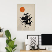 7 Horses Wall Art Minimalist Black Silhouettes ポスター (ホームオフィス)