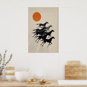 7 Horses Wall Art Minimalist Black Silhouettes ポスター (キッチン)