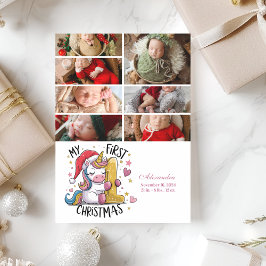 7 Photo 1st Baby Christmas Pink Gold Unicorn シーズンカード