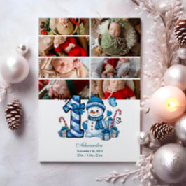 7 Photo Blue Snowman First Christmas シーズンカード