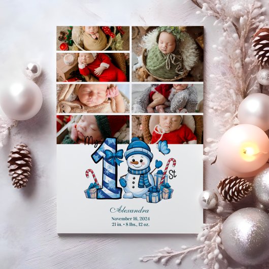 7 Photo Blue Snowman First Christmas シーズンカード