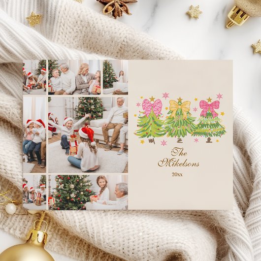 7 Photo Bright Ribbon Trees Holiday Family シーズンカード