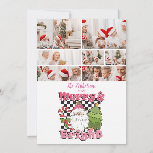7 Photo Checkered Merry & Bright Christmas シーズンカード (正面)