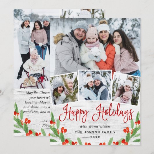 7 PHOTO Christmas Rustic Birch Bark Greeting シーズンカード (正面/裏面)