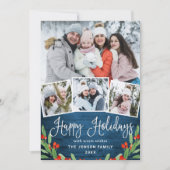 7 PHOTO Christmas Rustic Blue Wood Greeting シーズンカード (正面)