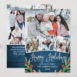 7 PHOTO Christmas Rustic Blue Wood Greeting シーズンカード