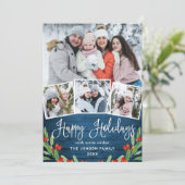 7 PHOTO Christmas Rustic Blue Wood Greeting シーズンカード (スタンド正面)