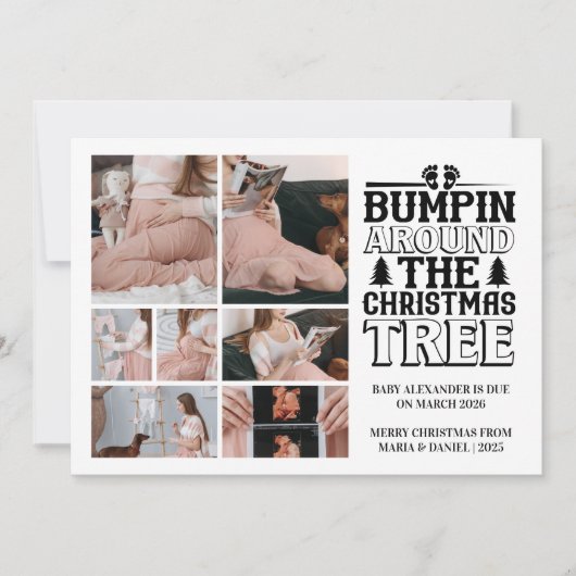 7 Photo Christmas Tree Pregnancy Announcement シーズンカード (正面)