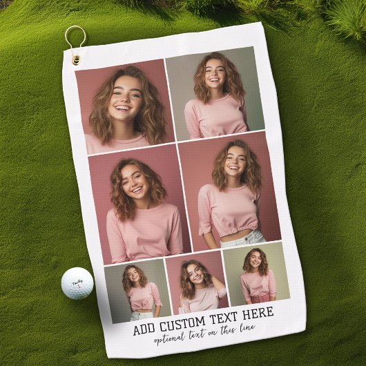 7 Photo Collage – 黒モダンと白 ゴルフタオル