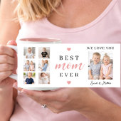 7 Photo Collage Best Mom Ever Cute Pink Hearts ツートーンマグカップ