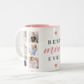 7 Photo Collage Best Mom Ever Cute Pink Hearts ツートーンマグカップ (正面左)