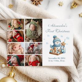 7 Photo First Christmas Birth Announcement シーズンカード
