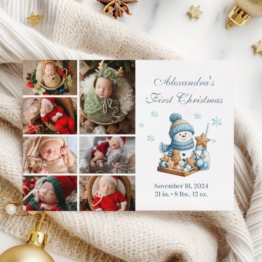 7 Photo First Christmas Birth Announcement シーズンカード