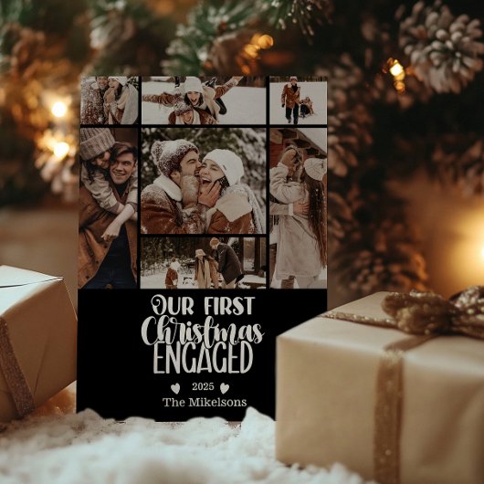 7 Photo Minimalist First Christmas Engaged シーズンカード
