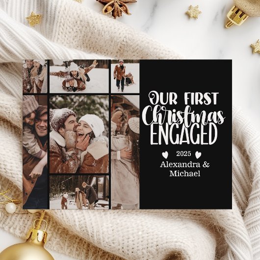7 Photo Minimalist First Christmas Engaged シーズンカード
