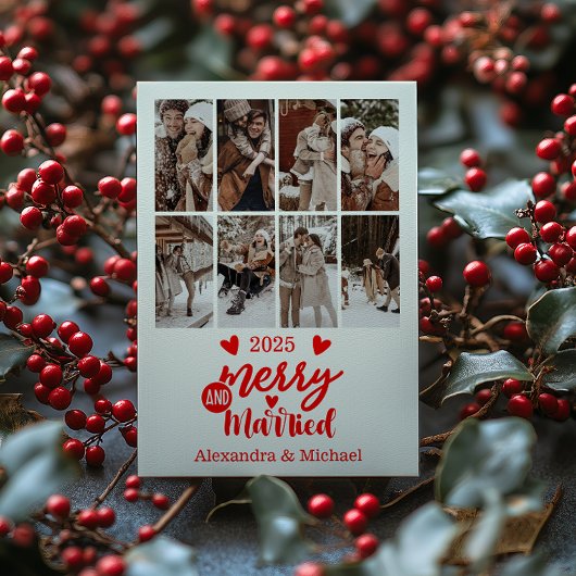 7 Photo Minimialist Merry and Married  シーズンカード