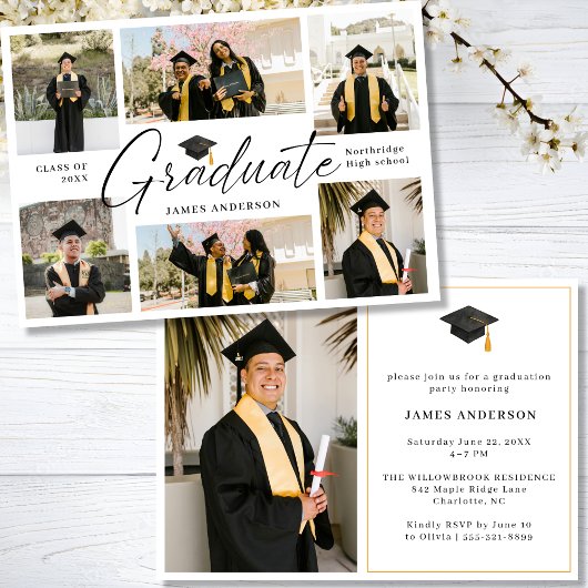 7 Photo Modern Stylish Collage Graduation Party 招待状