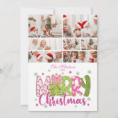 7 Photo Pink Green Bow Tree Merry Christmas シーズンカード (正面)