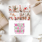 7 Photo Pink Green Merry Christmas Holiday シーズンカード