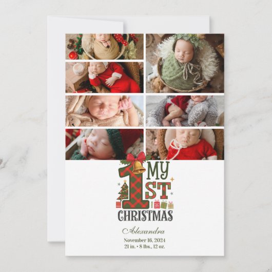 7 Photo Plaid First Christmas シーズンカード (正面)