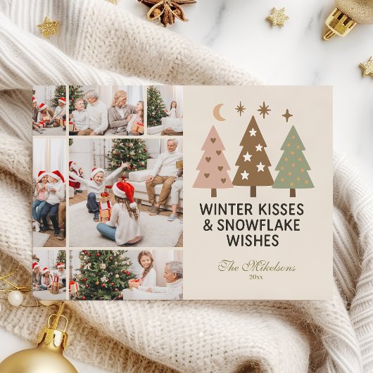 7 Photo Retro Winter Kisses & Snowflake Wishes シーズンカード