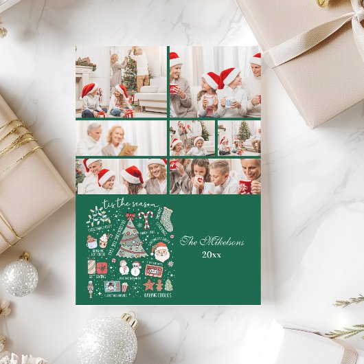 7 Photo Tis The Season Retro Green Christmas シーズンカード