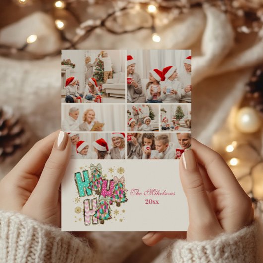7 Photo Whimsical Ho Ho Ho Christmas Family  シーズンカード