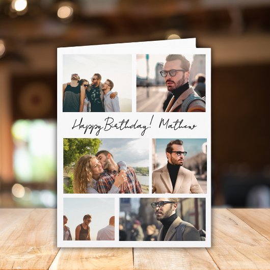 7 Photos Collage Friends Family Name Birthday カード