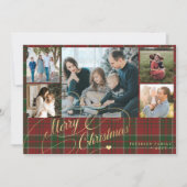 7 photos Merry Christmas script red green plaid シーズンカード (正面)