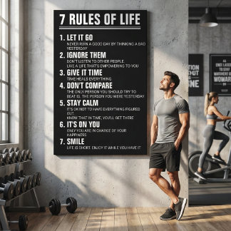 7 Rules of Life Motivational Quote Modern Script キャンバスプリント