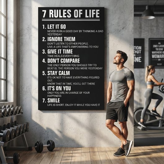 7 Rules of Life Motivational Quote Modern Script キャンバスプリント